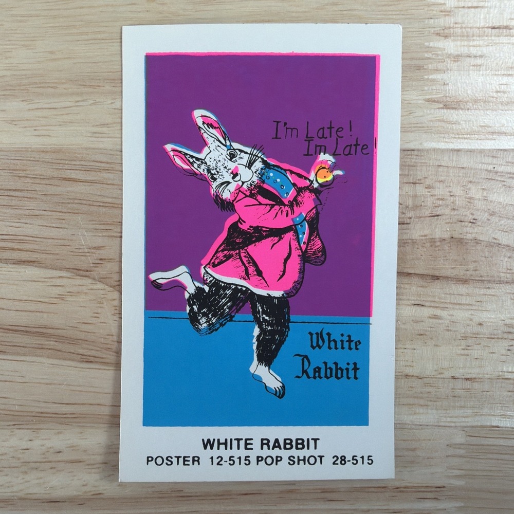 Psychedelic Blacklight Neon Vintage Pop Shot Poster Sticker 4.75x3" WHITE RABBIT